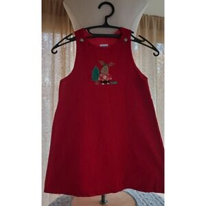 MELISSA JACKSON - Girls Red Corduroy Reindeer Christmas Jumper Dress Size 6X